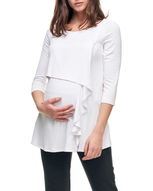 Maternal America Cascade Ruffle Front Maternity/Nursing Top in at
