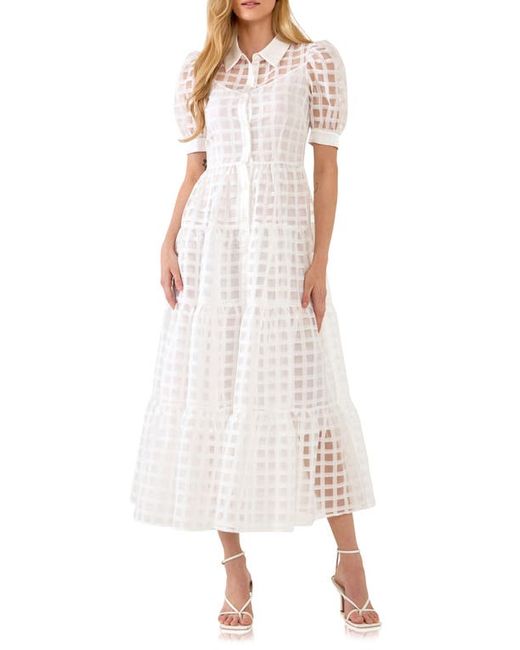 English Factory Grid Pattern Tiered Midi Shirtdress in at