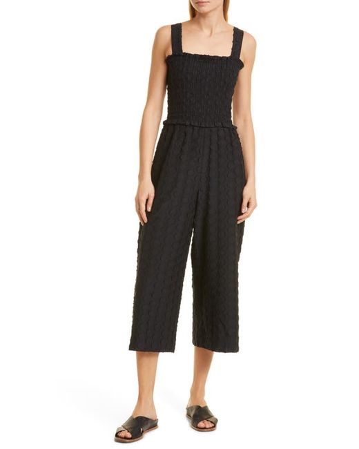 Club Monaco Polka Dot Smocked Cotton Blend Jumpsuit in at