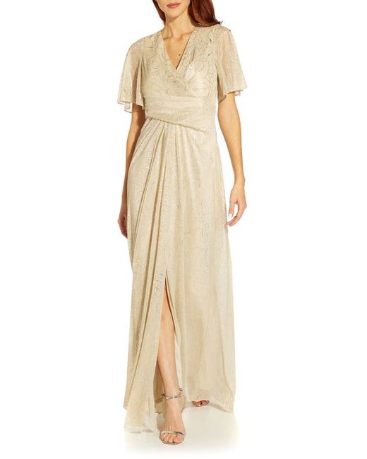 Adrianna Papell Metallic Mesh Drape A-Line Gown in at