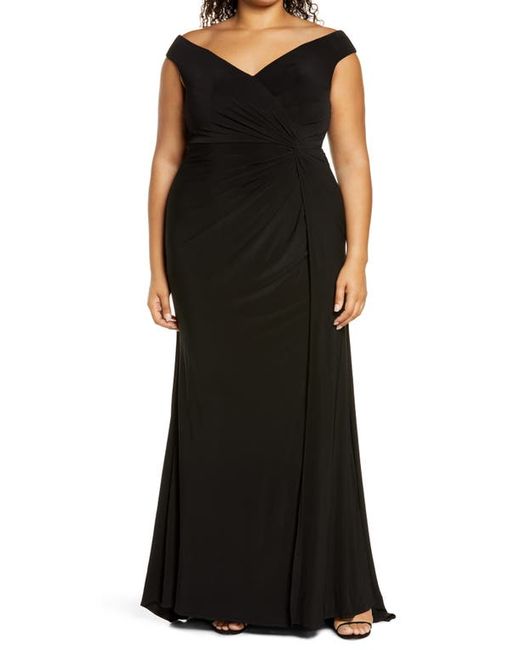 La Femme Jersey Ruched Trumpet Gown in at
