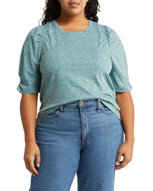 Wit & Wisdom Puff Sleeve Print Top in Spruce/Charcoal at