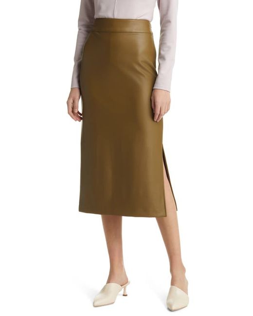 HalogenR halogenr Faux Leather Midi Skirt in at