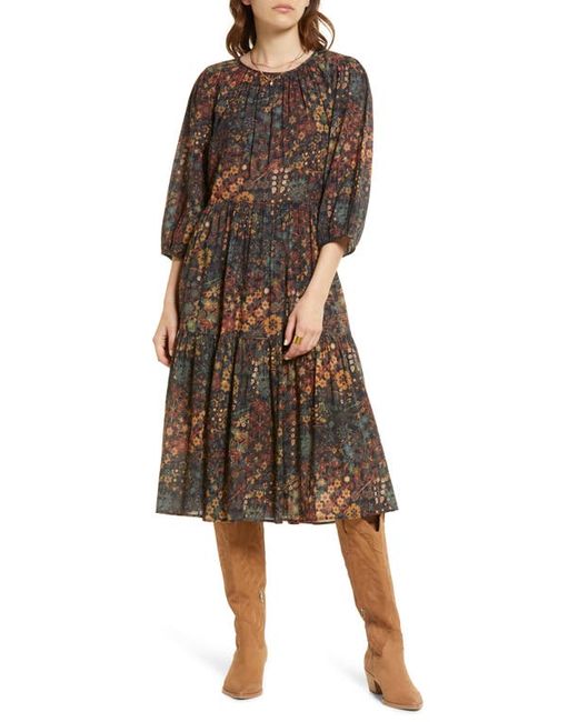 Treasure & Bond Floral Print Tiered Cotton Gauze Dress in at