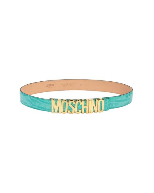Moschino Large Logo Croc Embossed Leather Belt in at