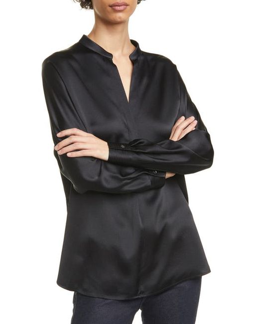 Vince Band Collar Silk Blouse in at
