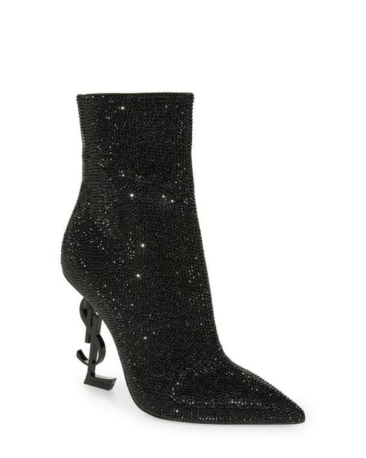 Saint Laurent Opyum YSL Pointed Toe Bootie in Suede/Crystal at