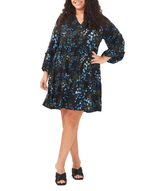 Cece Floral Print Long Sleeve A-Line Dress in at