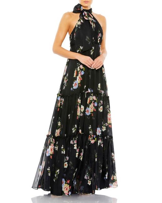 Ieena for Mac Duggal Floral Print Halter Neck Chiffon Maxi Dress in at