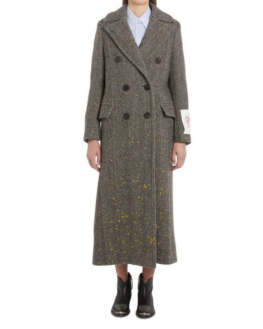 Golden Goose Long Double Breasted Wool Coat in Chevron Beige/Anthracite at