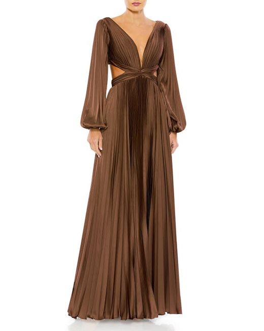 Ieena for Mac Duggal Long Sleeve Pleated Cut-Out Gown in at