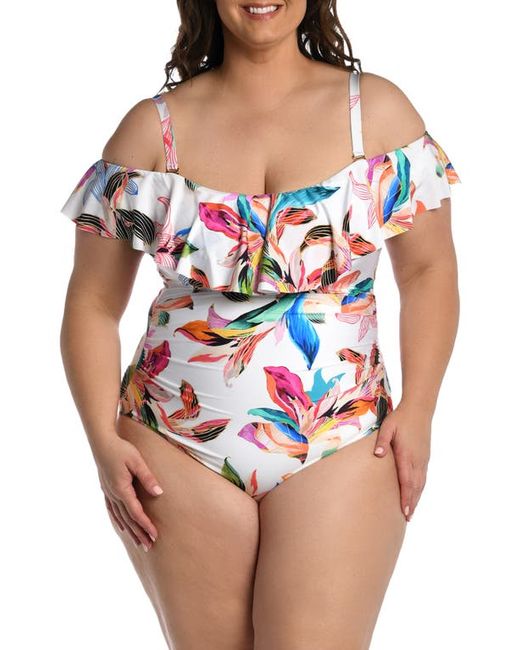 La Blanca Paradise Ruffle Cold Shoulder Mio One-Piece Swimsuit in at