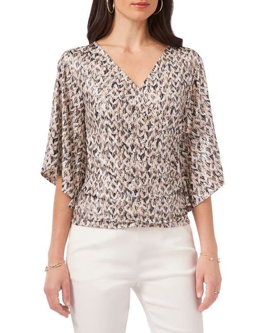 Chaus Surplice Foil Knit Blouse in Taupe/Ivory/Black at