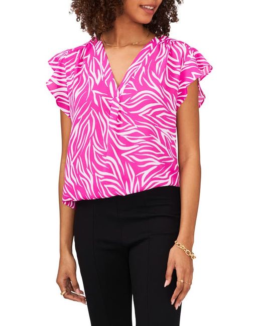 Chaus Print Flutter Sleeve Blouse in Fuchsia at