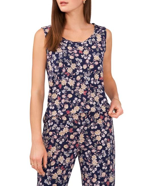 Chaus Floral Sleeveless Shell Top in Navy/Yellow at