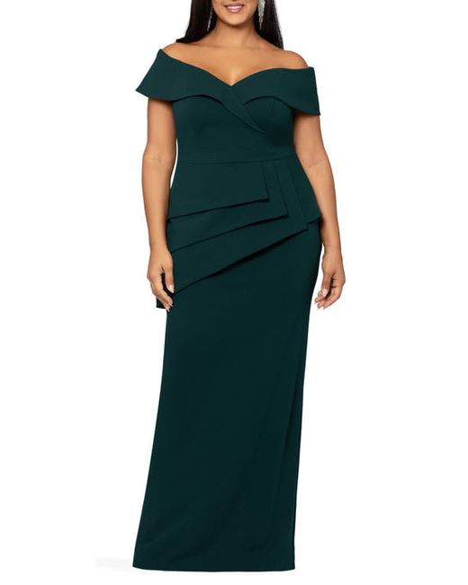 Xscape Off the Shoulder Scuba Crepe Column Gown in at