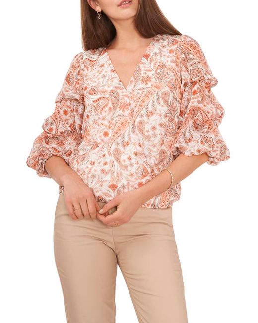 Chaus Paisley Print V-Neck Blouse in Ivory/Peach/Mint at