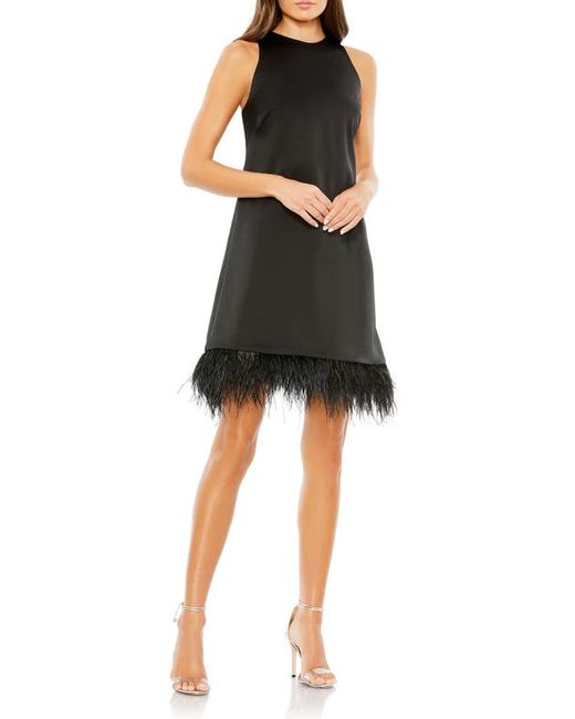Ieena for Mac Duggal Crewneck Faux Feather Hem Cocktail Dress in at