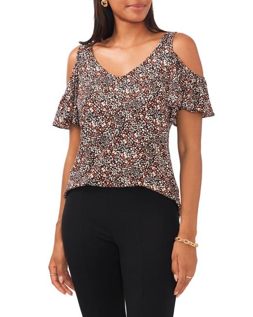 Chaus Print Cold Shoulder Flutter Sleeve Knit Blouse in Rust at