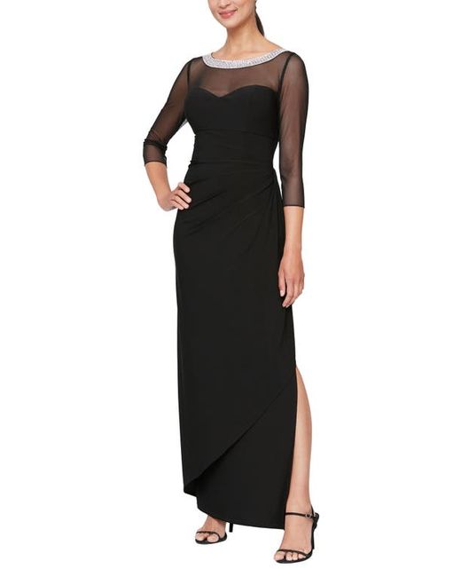 Alex Evenings Illusion Sleeve Side Ruched Gown in at
