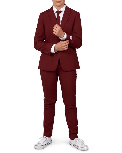 OppoSuits Blazing Burgundy Two-Piece Suit Tie in at
