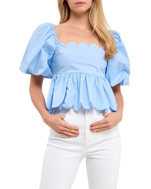 English Factory Scallop Detail Puff Sleeve Top in at