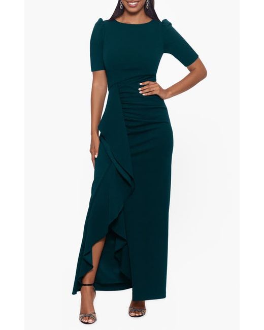 Xscape Scuba Crepe Ruffle Gown in at