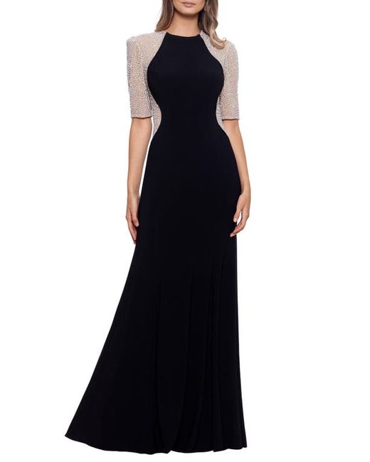Xscape Beaded Gown in Black/Nude at