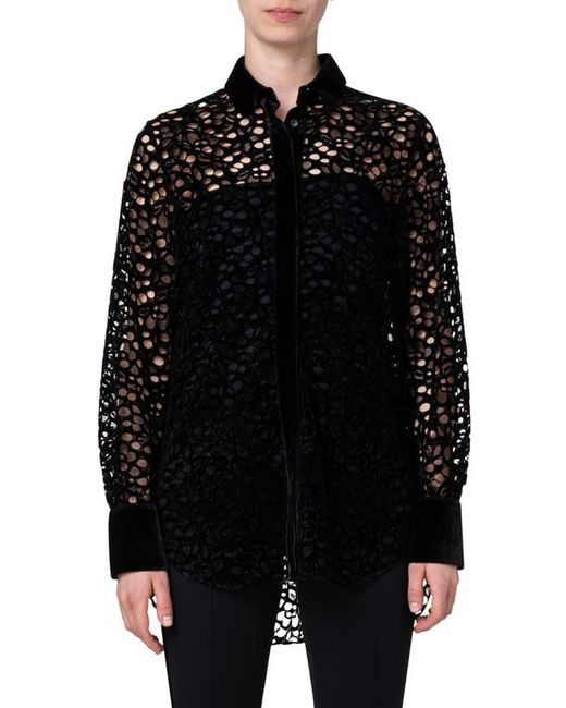 Akris Punto Butterfly Wing Cutout Velvet Button-Up Shirt in at
