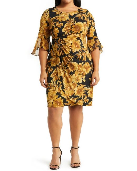 Connected Apparel Floral Knit Faux Wrap Dress in at