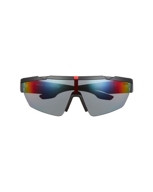 Prada 170mm Mirrored Shield Sunglasses in Black Rubber/Dark Grey at