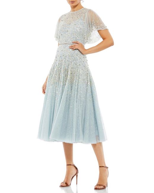 Mac Duggal Sequin Crystal Embellished Ruffle Sleeve Midi Cocktail Dress in at
