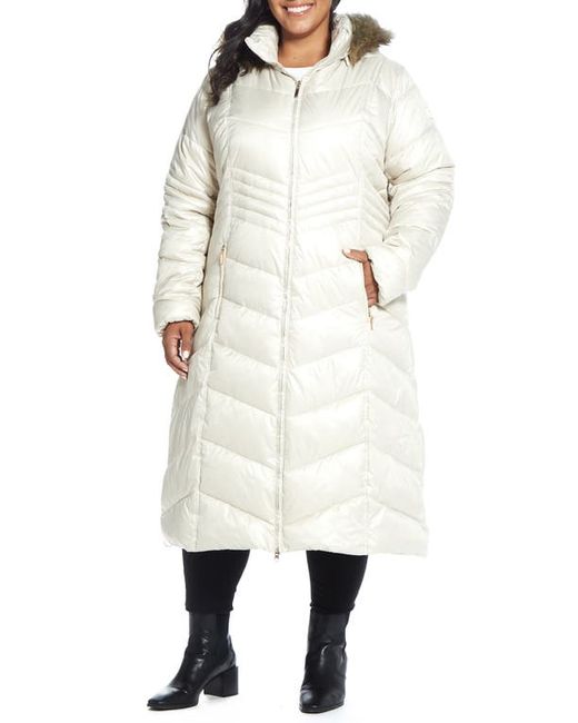 Gallery Hooded Maxi Puffer Coat with Faux Fur Trim in at