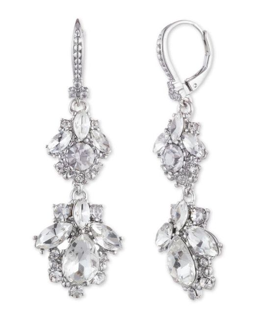 Marchesa Crystal Cluster Double Drop Earrings in Rhod/Crystal at