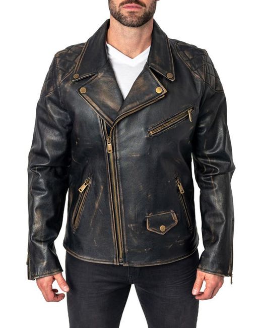 Maceoo Destroyed Leather Biker Jacket in at