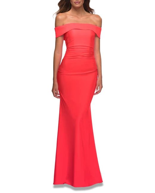 La Femme Off the Shoulder Neon Gown in at