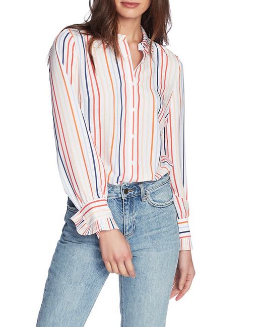 Court & Rowe Tropical Stripe Ruffle Detail Button-Up Shirt in at