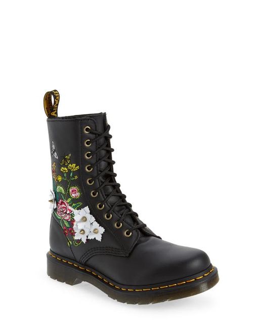 Dr. Martens 1490 Floral Bloom Combat Boot in Black/Multi at