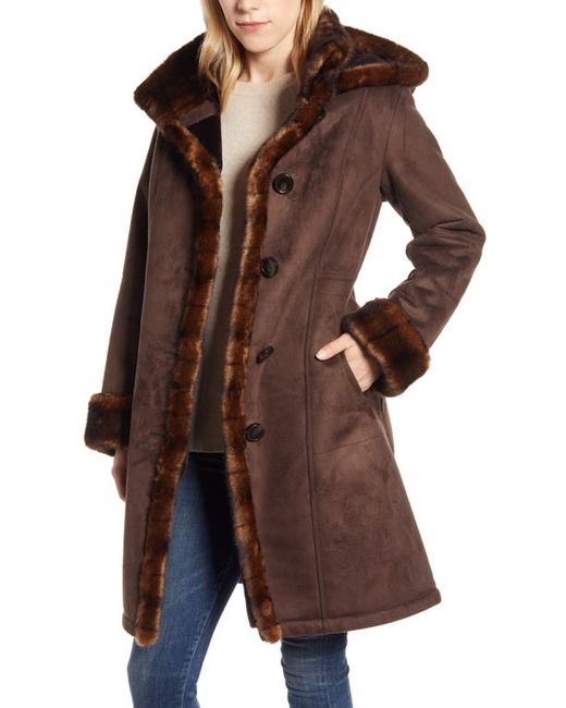 Gallery Faux Fur Lined Hooded Coat in at