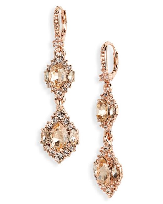 Marchesa Crystal Cluster Double Drop Earrings in Rose Gold/Silk at