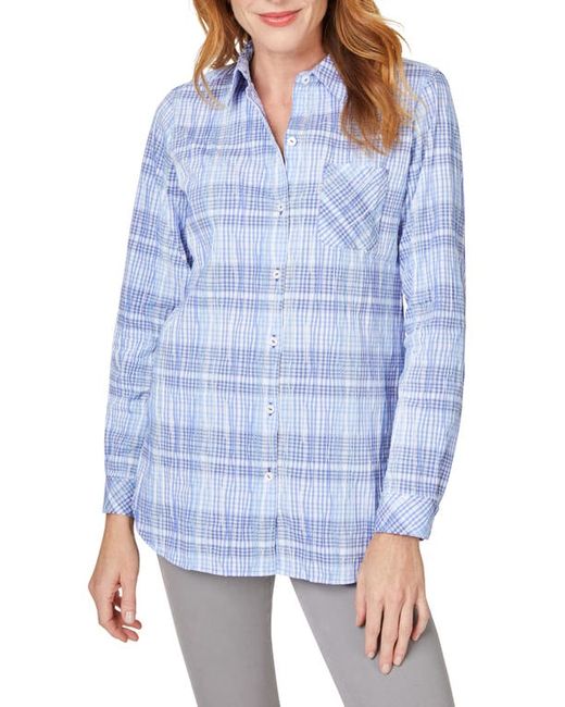 Foxcroft Germaine Plaid Non-Iron Button-Up Tunic Shirt in at