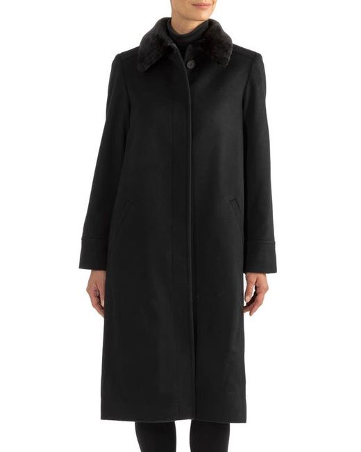 Sofia Cashmere Genuine Shearling Collar Wool Cashmere Longline Coat in at