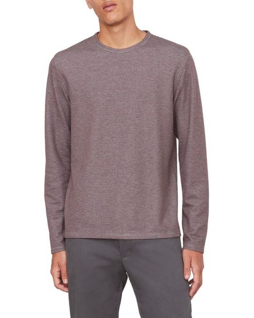 Vince Double Stripe Long Sleeve T-Shirt in Med H Grey/Beet Root at