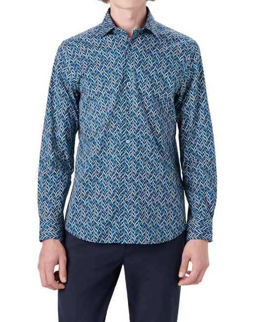 Bugatchi Shaped Fit Geo Print Stretch Button-Up Shirt in at