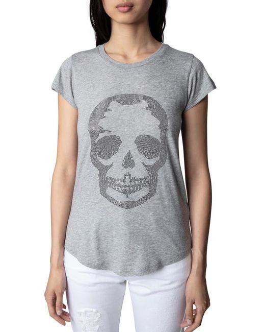 Zadig & Voltaire Embellished Skull Cotton Modal Skinny T-Shirt in at