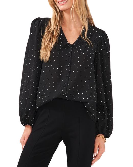 Chaus Polka Dot Balloon Sleeve Button-Up Blouse in Black at