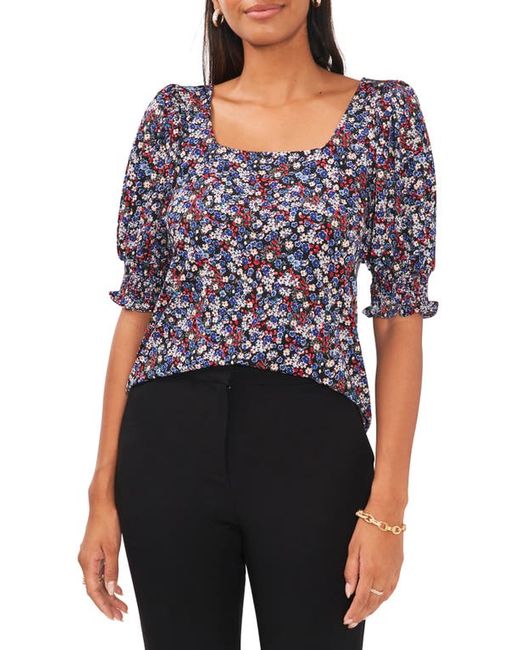 Chaus Floral Square Neck Smocked Sleeve Blouse in Black/Multi at