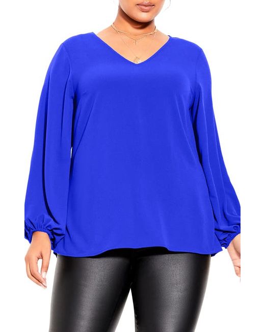 City Chic Pippa Blouson Sleeve V-Neck Top in at