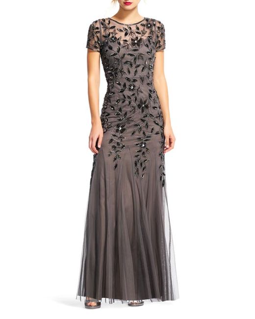 Adrianna Papell Embroidered Beaded Trumpet Gown in at