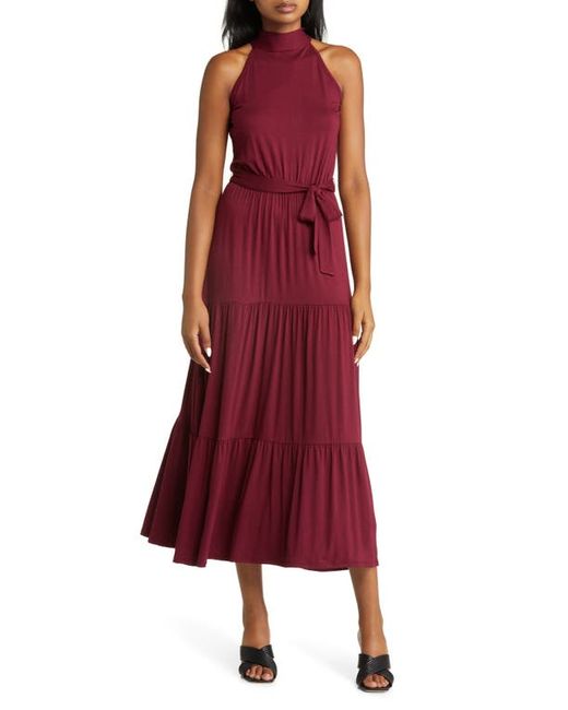 Loveappella Tiered Halter Maxi Dress in at